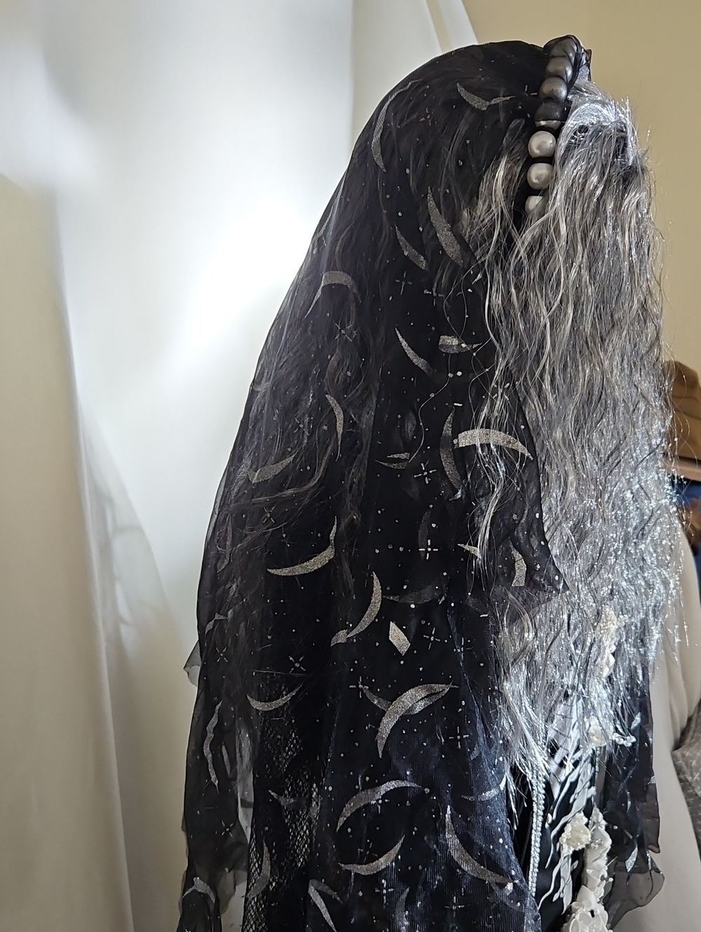 Upcycled Ghost Of Ophelia Gothic Skeleton Costume Black & Silver Gown L - Picture 8 of 15
